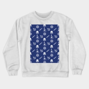 Sailing Illustrative Pattern White on Navy Blue Crewneck Sweatshirt